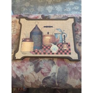 Vintage Litho Folk Art Kirby Stapco, MCM Retro Wall Plaque Pressed Wood Wall